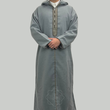 Luxury Frost Grey Hooded Moroccan Thobe