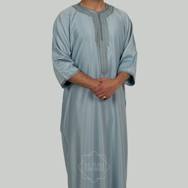 Luxury Glacier Grey Zipped Moroccan Gandoura