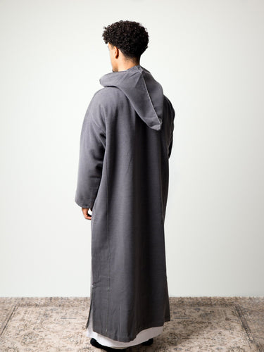 Luxury Dark Grey hooded Moroccan djellaba – view 3