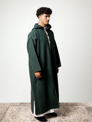 Luxury Forest Green hooded Moroccan djellaba – view 3