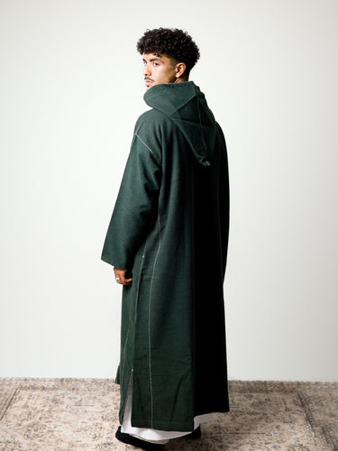 Luxury Forest Green hooded Moroccan djellaba – view 4