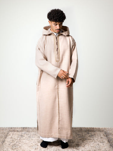Luxury Oat Beige hooded Moroccan djellaba – view 3