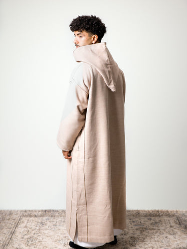 Luxury Oat Beige hooded Moroccan djellaba – view 4