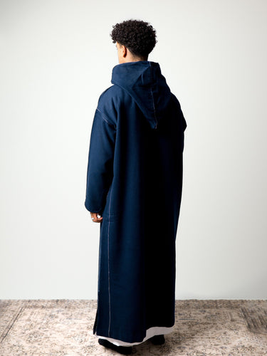 Luxury Pacific Navy hooded Moroccan djellaba – view 3