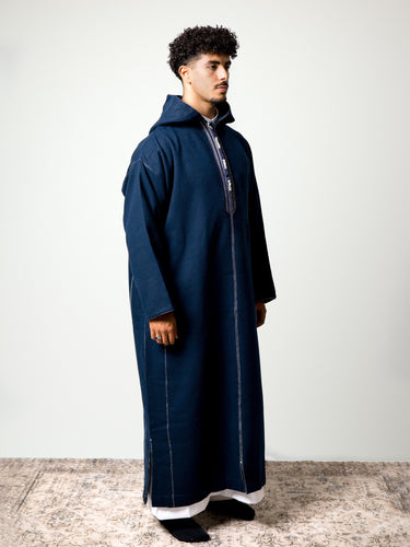 Luxury Pacific Navy hooded Moroccan djellaba – view 4