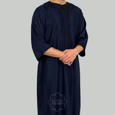 Luxury Navy Blue Moroccan Gandoura Thobe