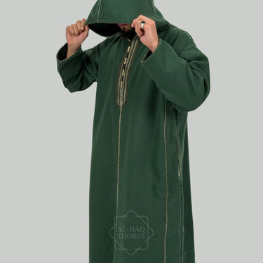 Luxury Pine Green Hooded Moroccan Thobe