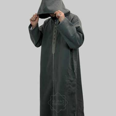 Luxury Shadow Grey Hooded Moroccan Thobe