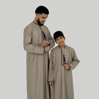 Boy's Luxury Stone Beige & Black Omani Thobe
