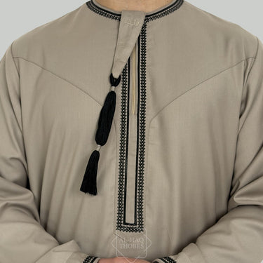 Luxury Stone Beige & Black Omani Thobe